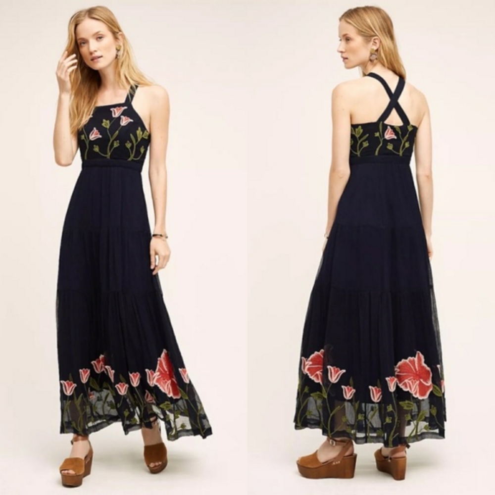 Anthropologie 'Floreat' Embroidered Maxi Dress (XS)